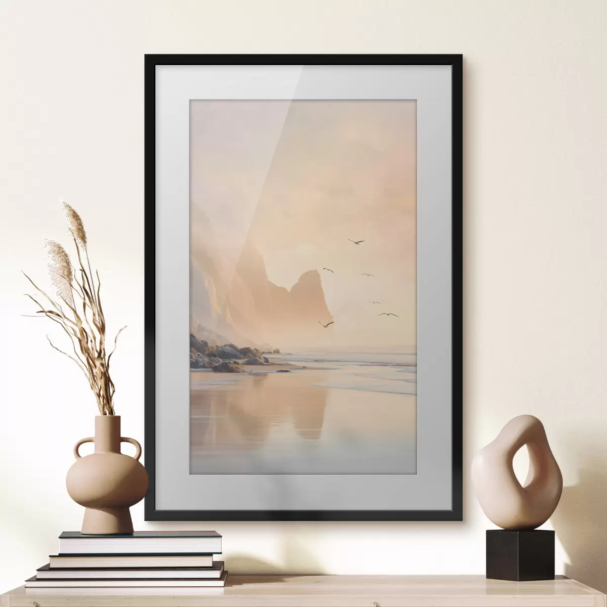 Poster oceánské svítání na pozadí hor f47689