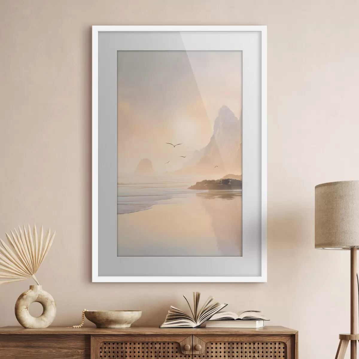 Poster oceánské svítání na pozadí hor f47690