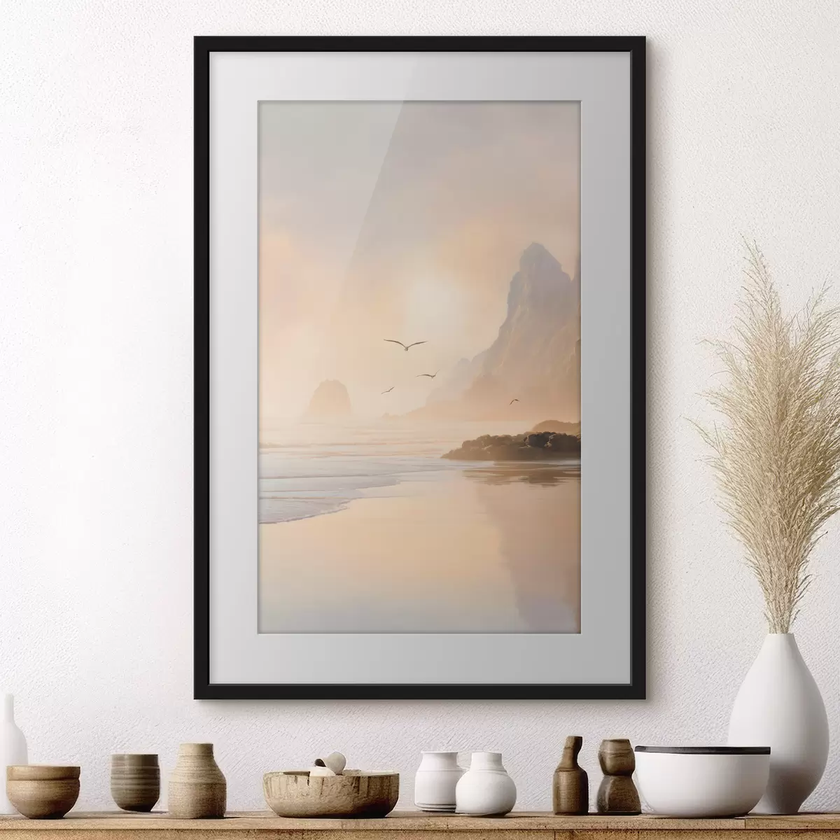 Poster oceánské svítání na pozadí hor f47690