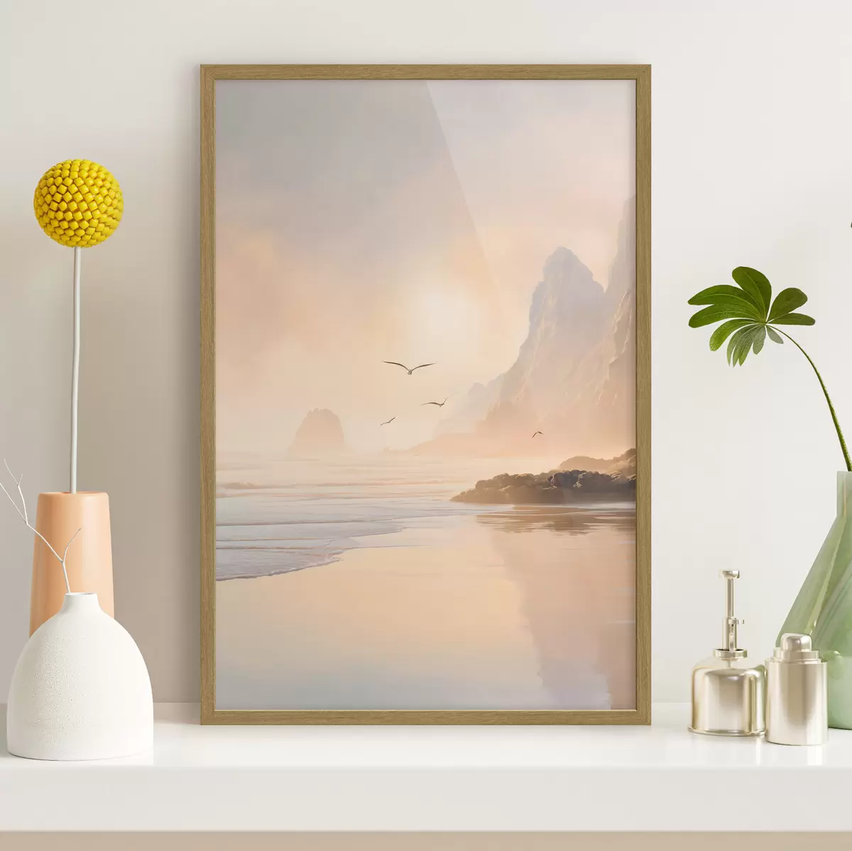 Poster oceánské svítání na pozadí hor f47690