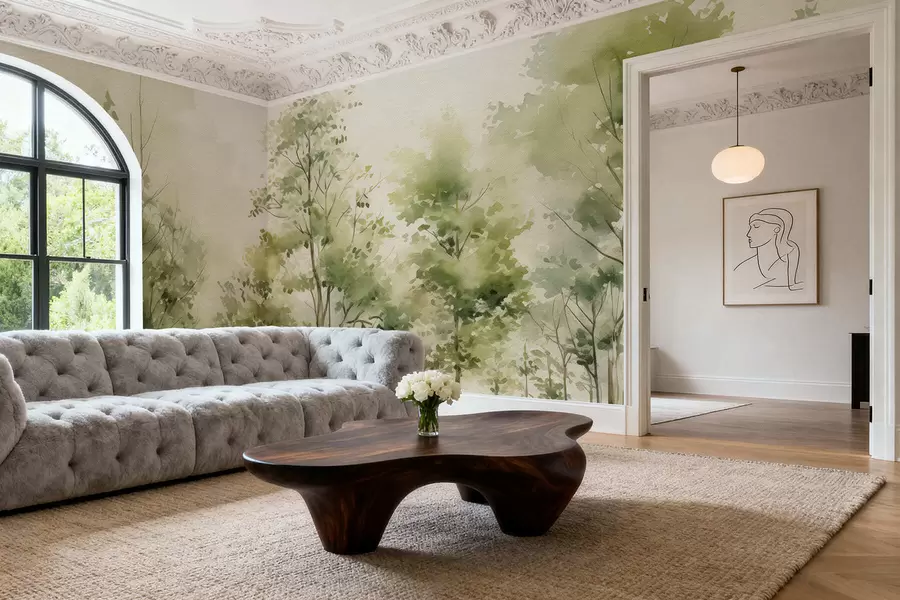 Fototapet Akvarel listnatý les w05180