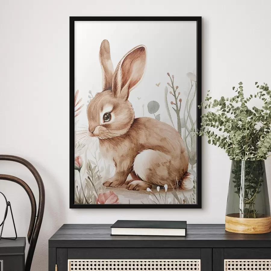 Fototapet Roztomilý králíček v květinách, efekt tužky f47741