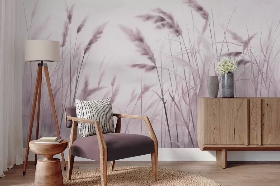 Fototapet Vysoká, strukturovaná suchá tráva s klasy pšenice na poli na pozadí jemné, světlé barvy w09648v2