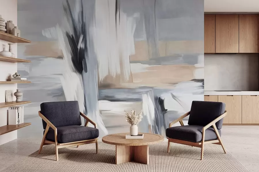 Fototapet Abstraktní malířský styl s texturou a tahy štětcem v odstínech bílé, šedé a béžové w09651