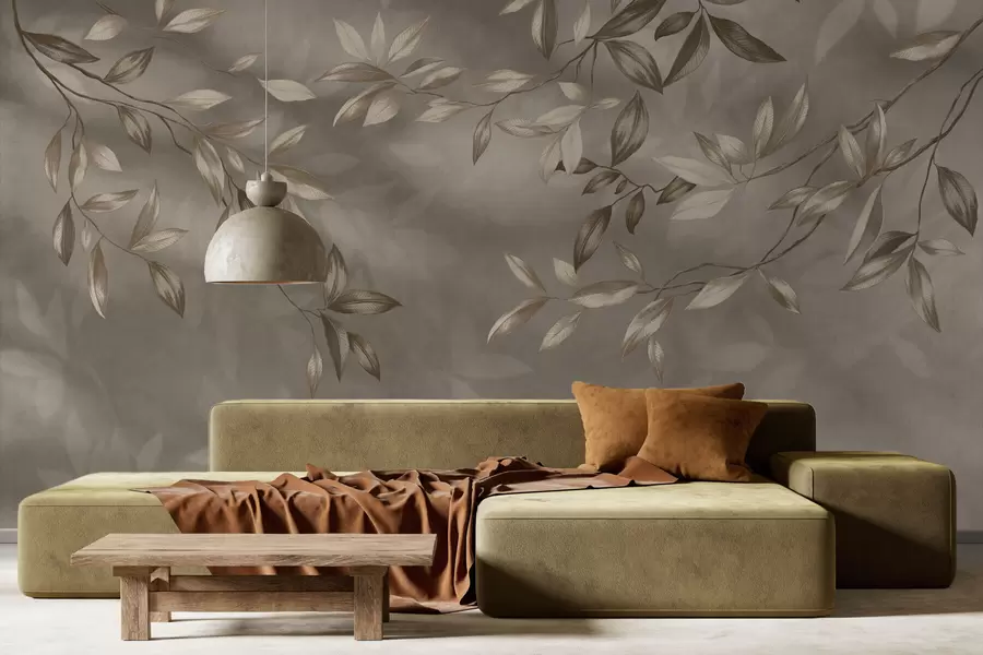 Fototapet Jemné listnaté větve v béžových tónech na světlém pozadí w05113v2