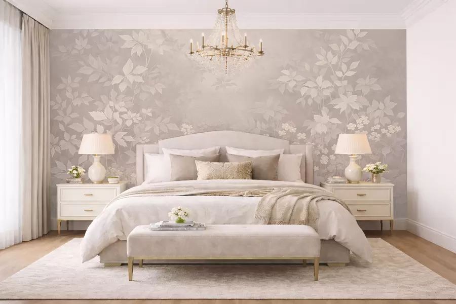 Fototapet Lehký botanický ornament s listy a malými květy w05115