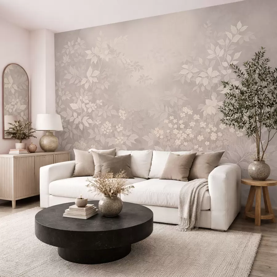 Fototapet Lehký botanický ornament s listy a malými květy w05115