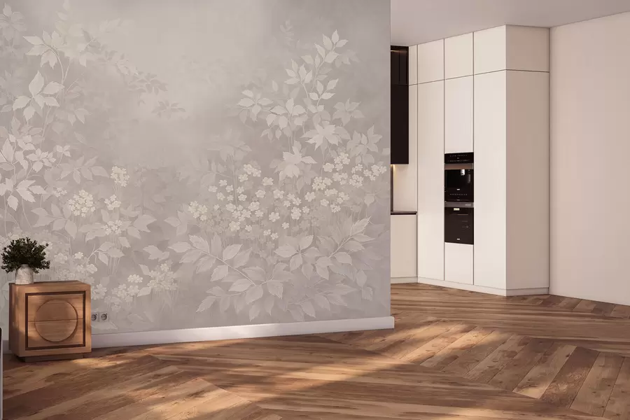 Fototapet Lehký botanický ornament s listy a malými květy w05115