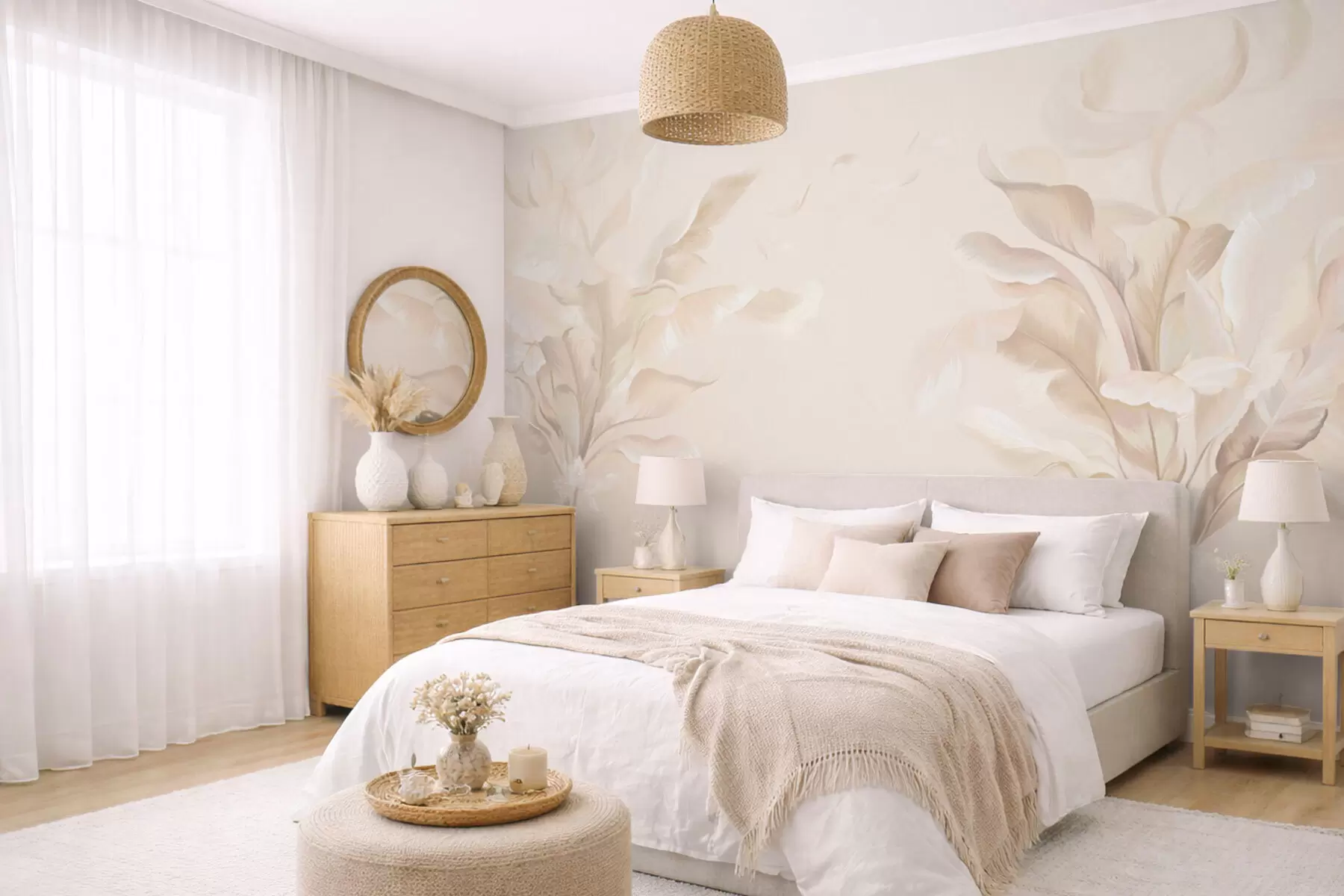 Fototapet Vzdušné dekorativní rostliny v teplých krémových tónech w05126