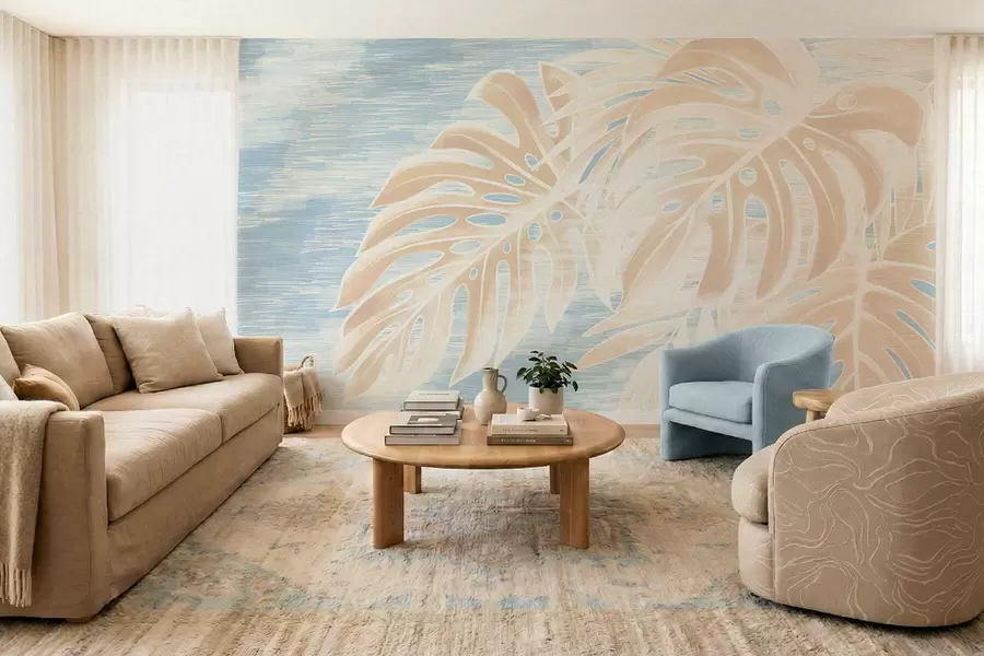 Fototapet Abstraktní listy v teplých béžových tónech na světlém pozadí w05130