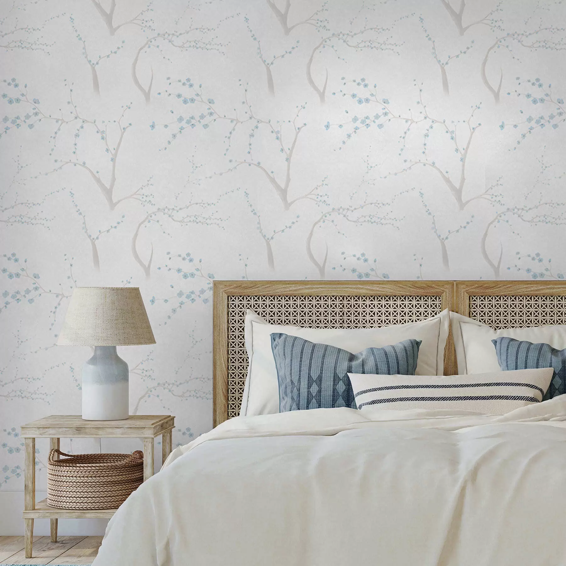 Fototapet Světlé větve s modrými květy a01111