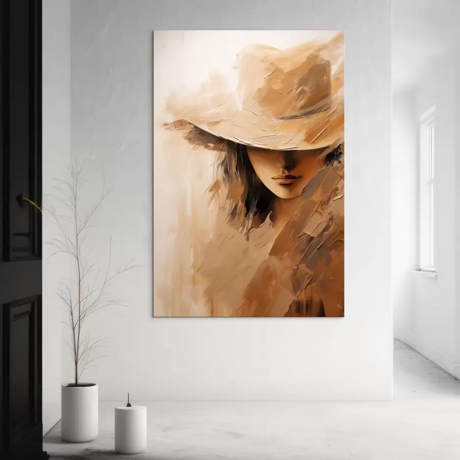 Obraz Žena v klobouku v texturovaných teplých tahy Č. s47315