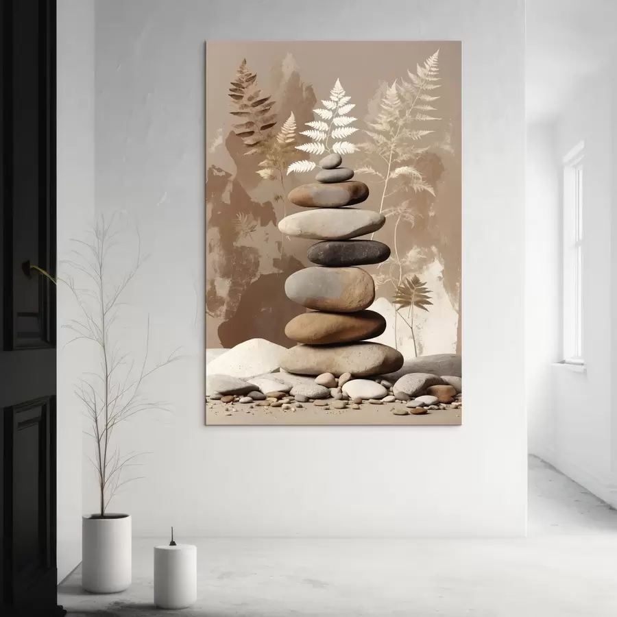 Obraz Hromada hladkých kamenů s botanickým pozadím Č. s47764