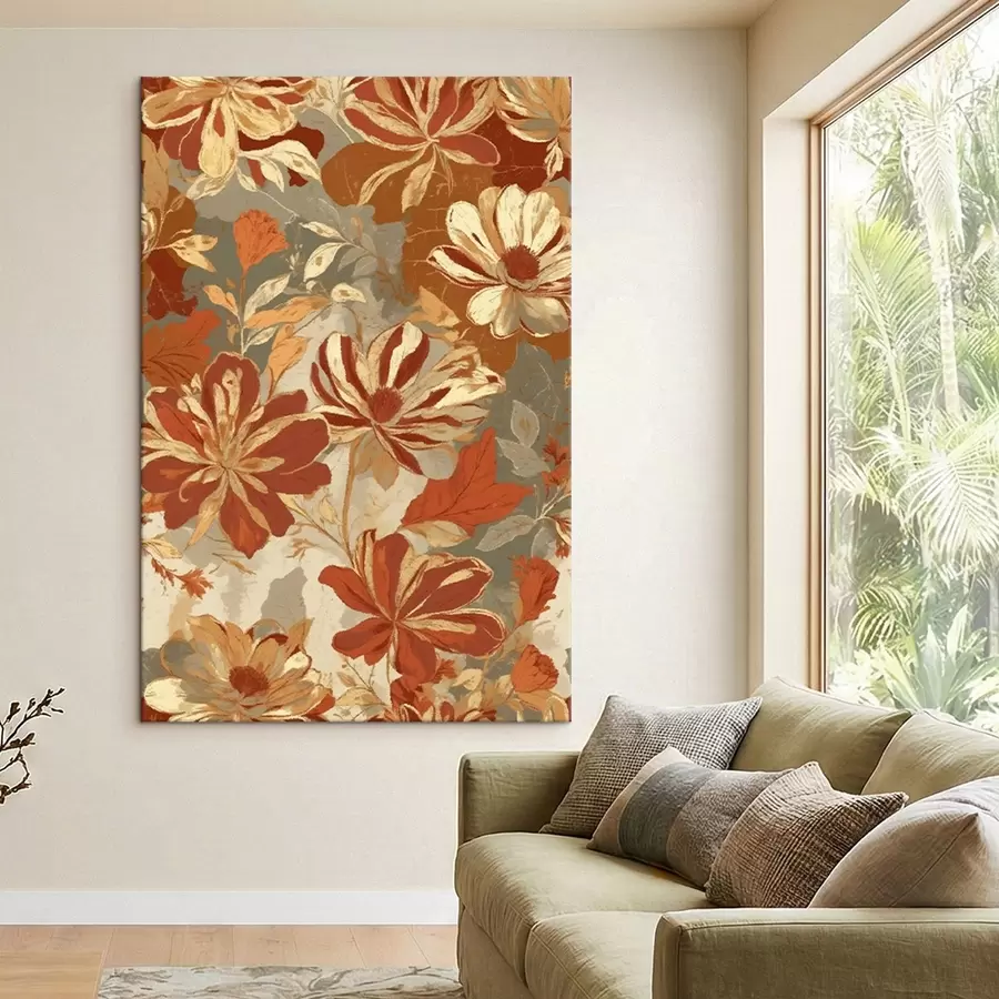 Obraz Květinový vzor v teplých odstínech rezavé a krémové barvy Č. s47770