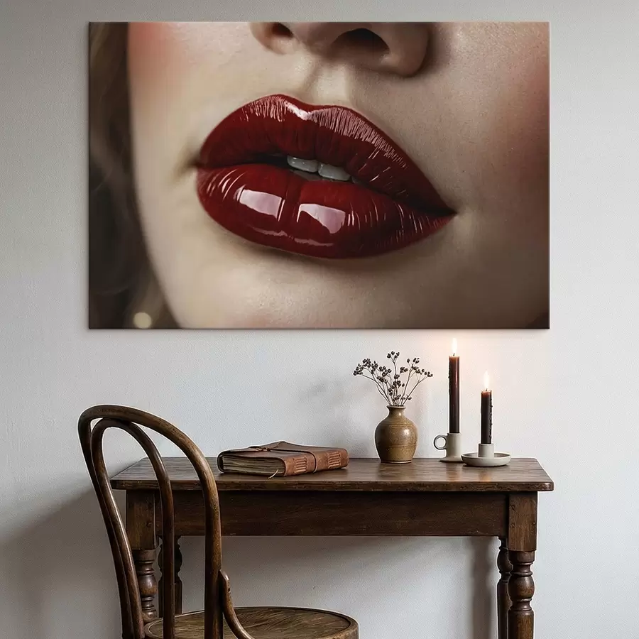 Obraz Velmi detailní pohled na lesklé červené rty Č. s47772