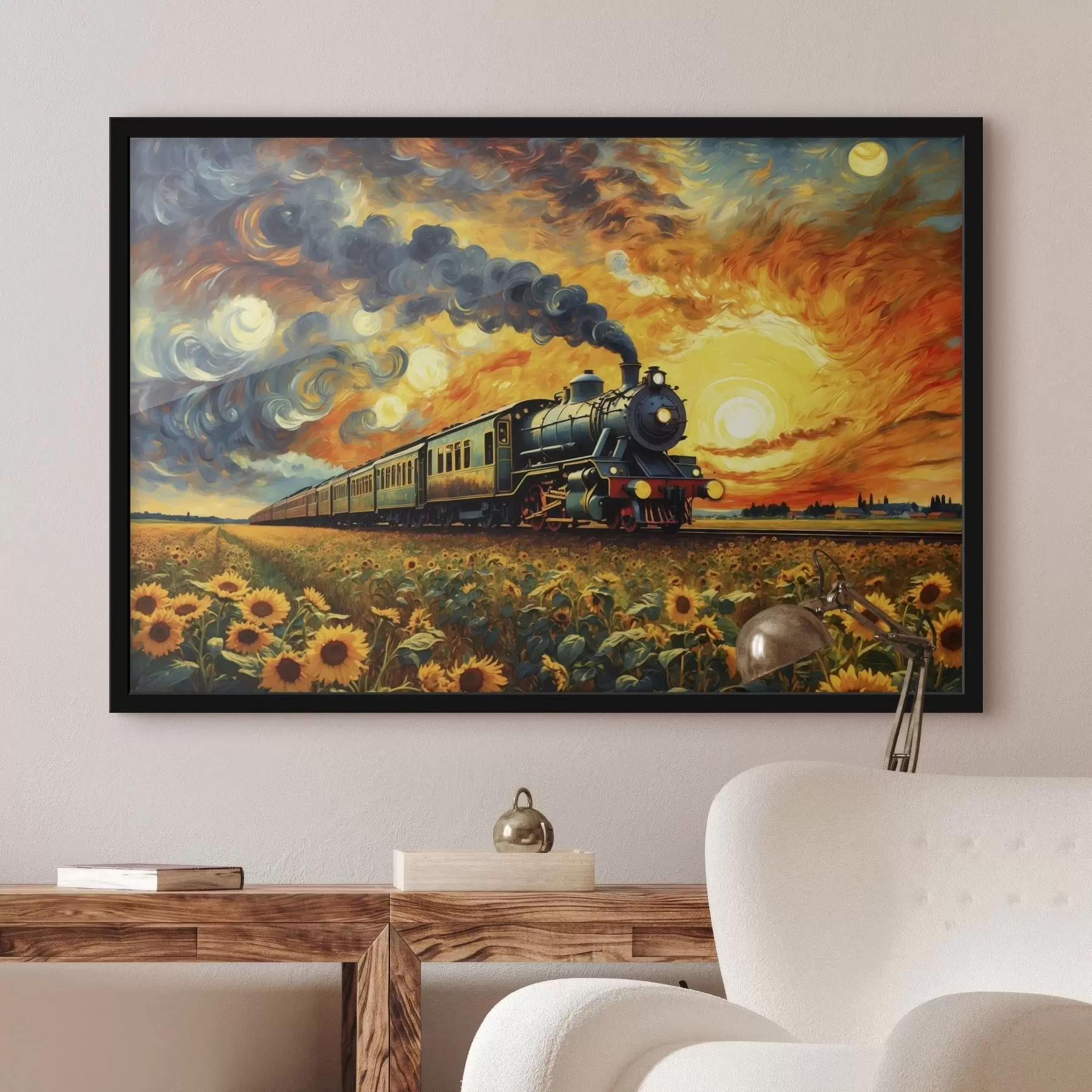 Obraz Parní vlak na poli s dramatickou oblohou Č. f47257