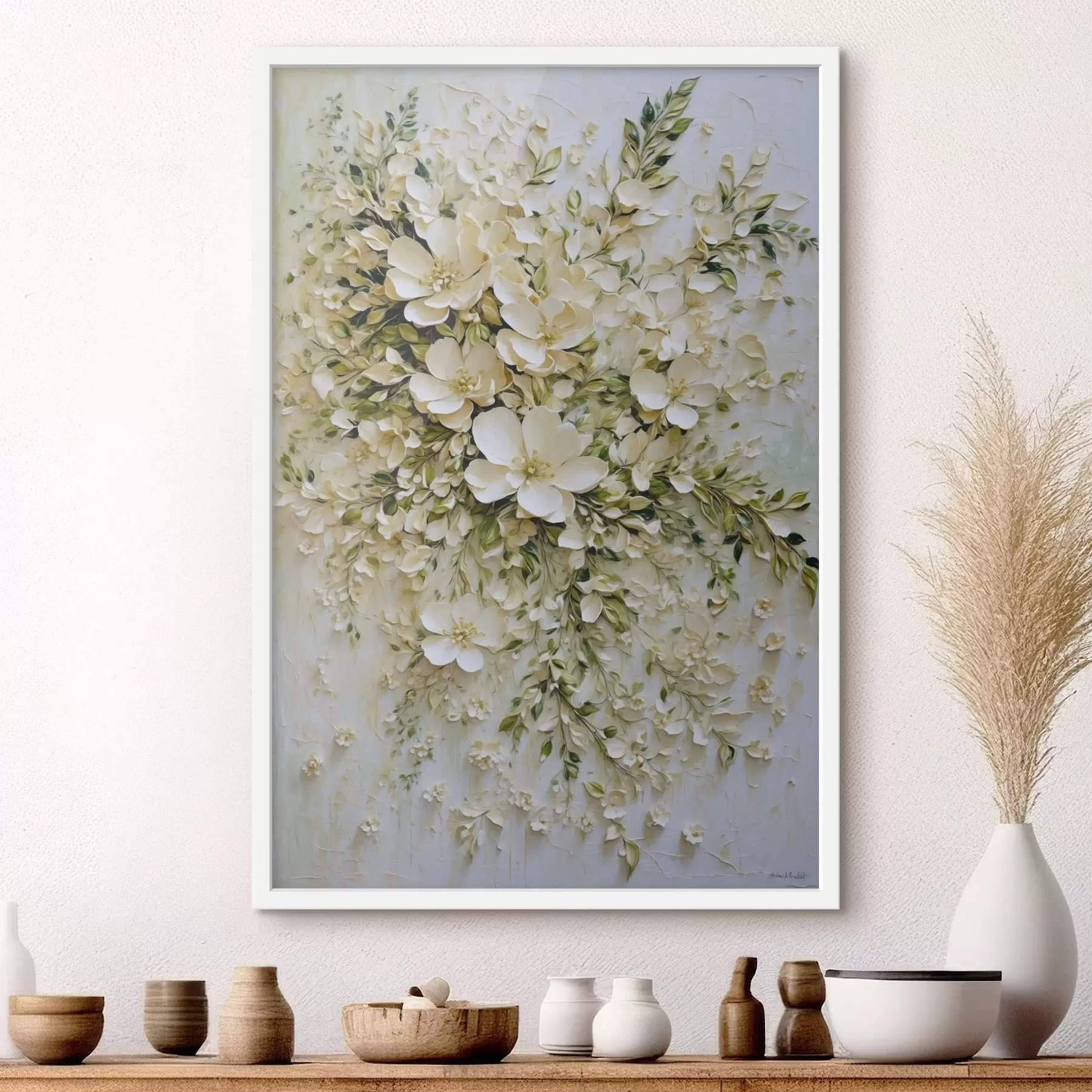 Fototapet Velká kompozice krémových květů a listů f47267