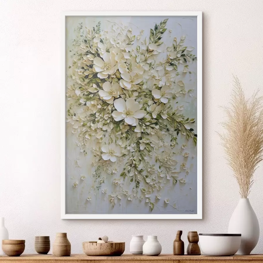 Fototapet Velká kompozice krémových květů a listů f47267