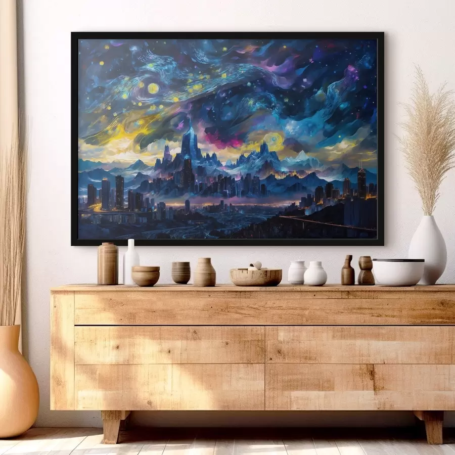 Fototapet Fantastické město pod zářící noční oblohou f47288