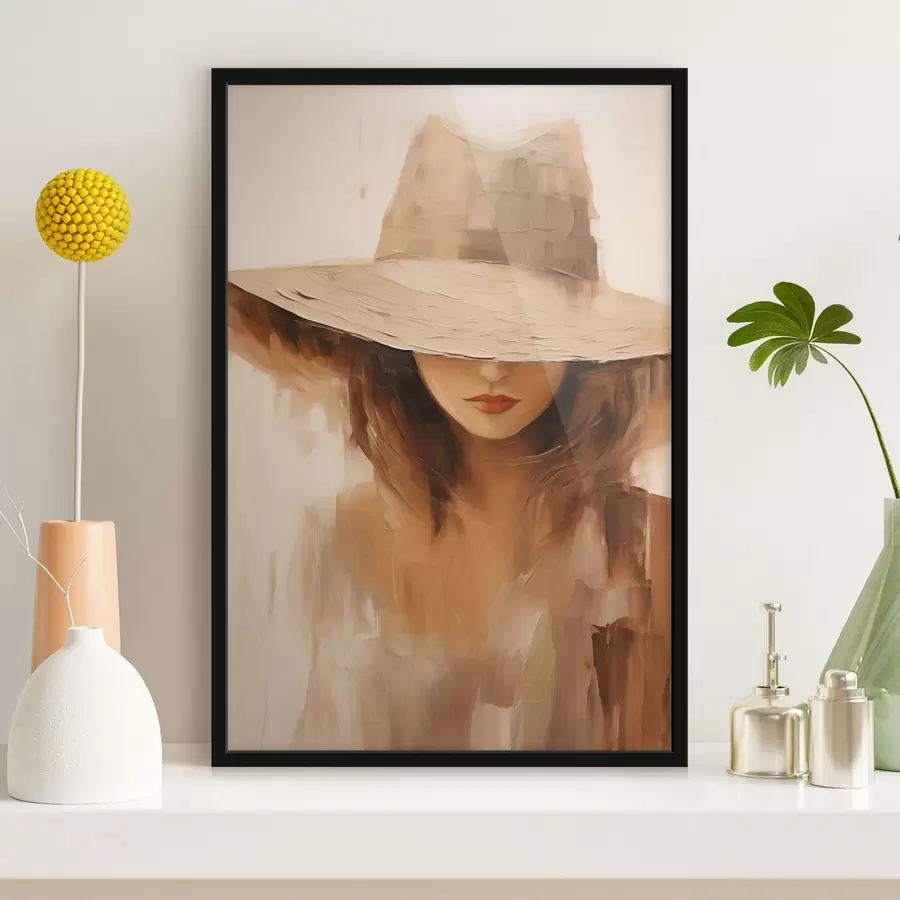 Fototapet Žena v klobouku v teplých abstraktních tahy f47312