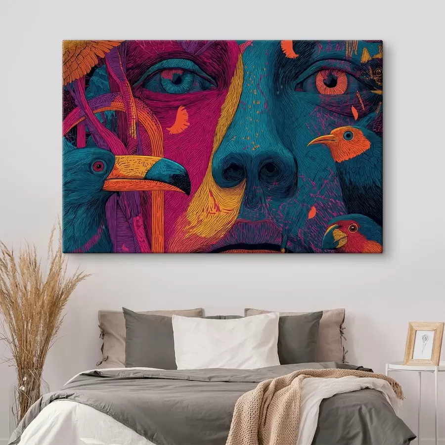 Obraz Psychedelický portrét s ptáky Č. s47789