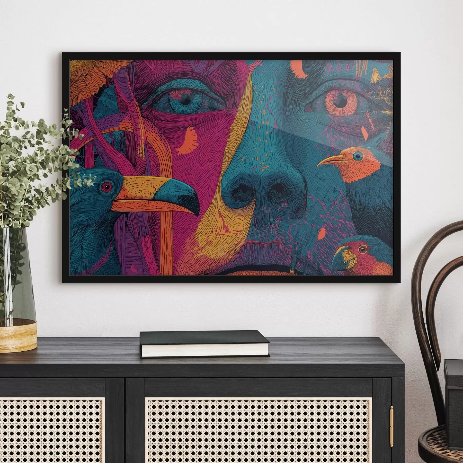 Fototapet Psychedelický portrét s ptáky f47789