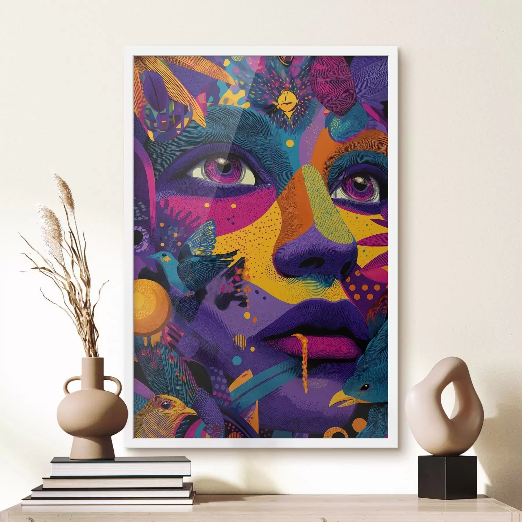 Fototapet Psychedelický portrét s ptáky f47790