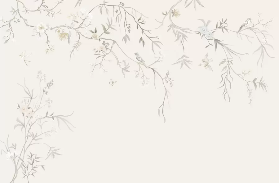 Fototapet Jemné květiny a ptáci na křídovém pozadí w05127