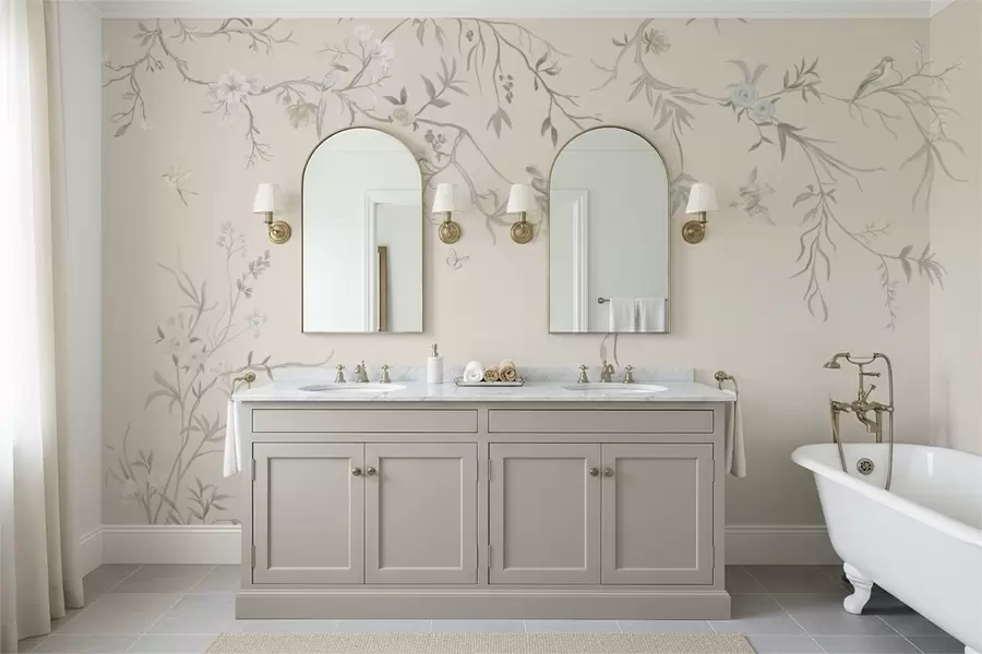 Fototapet Květinové větve s ptáky na světlém pozadí w05127v7