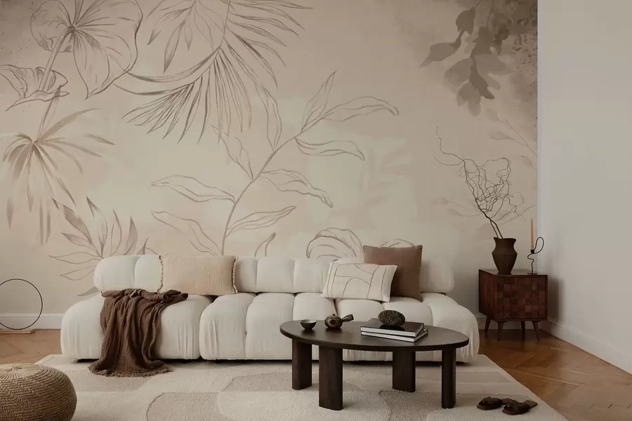 Fototapet Lineární rostliny na texturovaném béžovém pozadí w05128