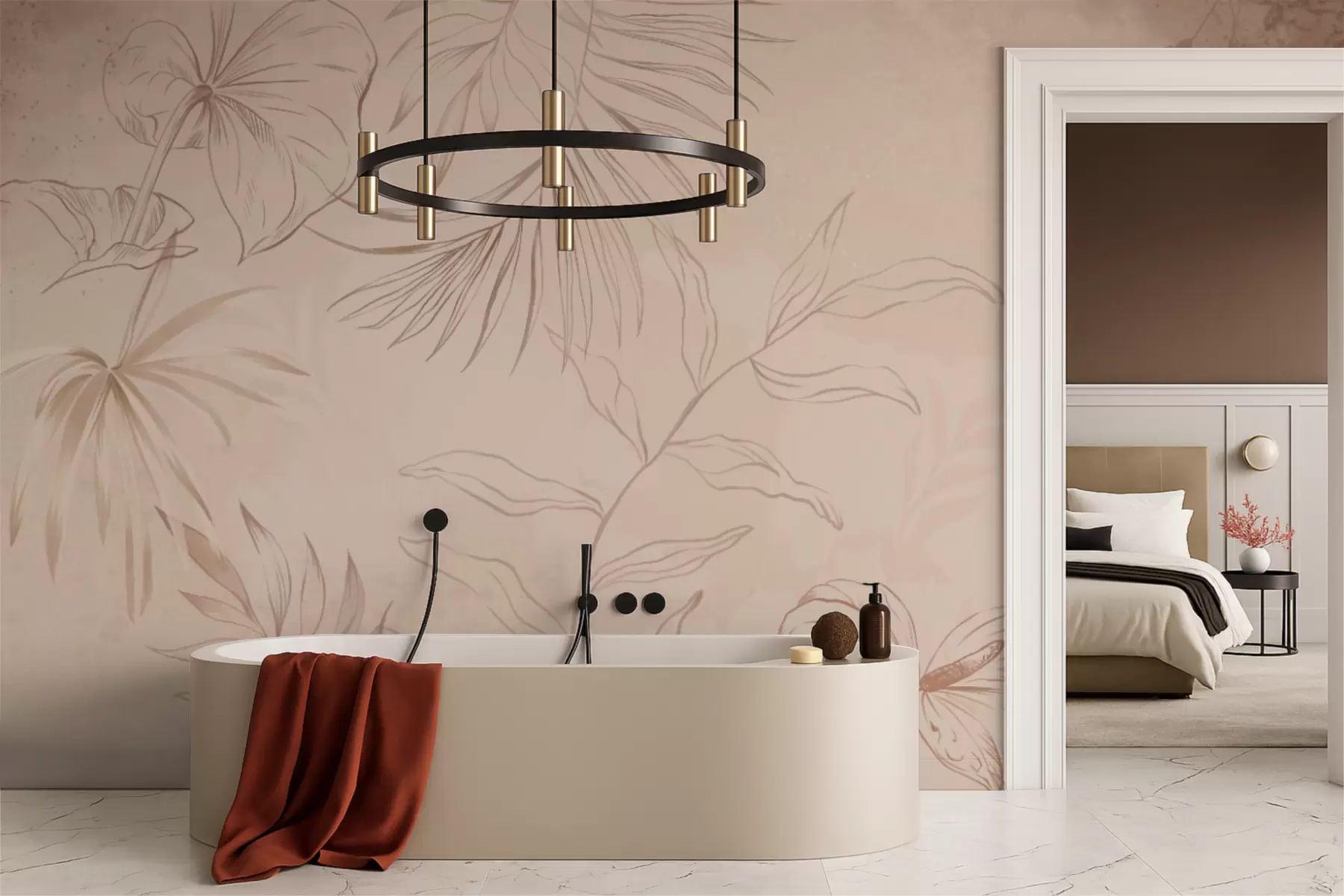 Fototapet Lineární rostliny na texturovaném béžovém pozadí w05128