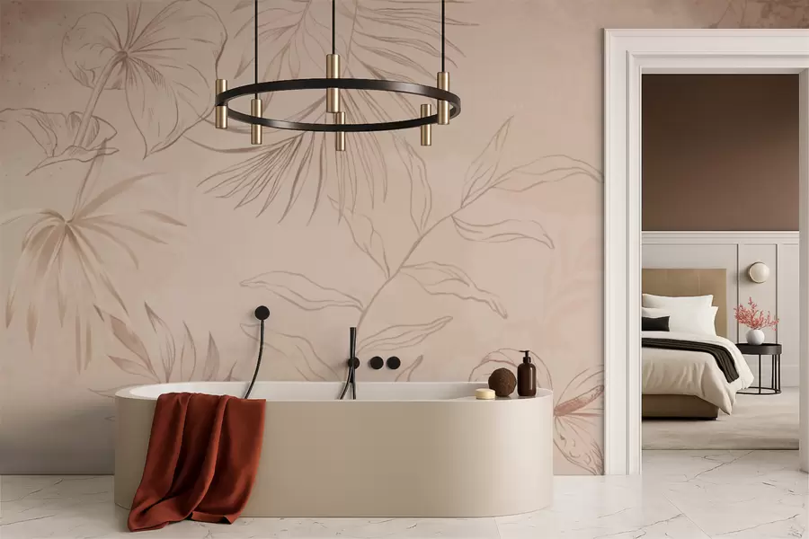 Fototapet Lineární rostliny na texturovaném béžovém pozadí w05128