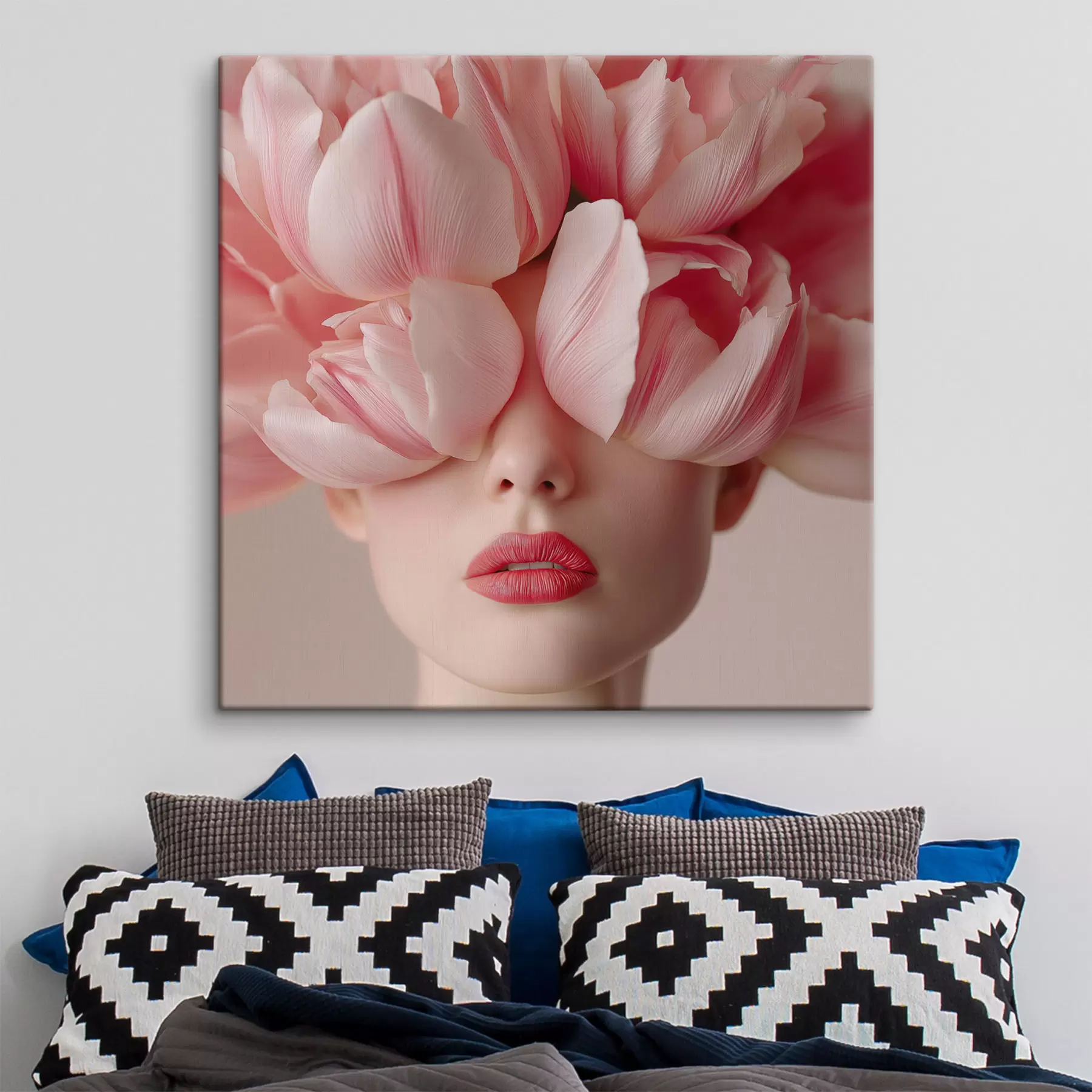 Obraz Ženský portrét s růžovými okvětními lístky Č. s47920