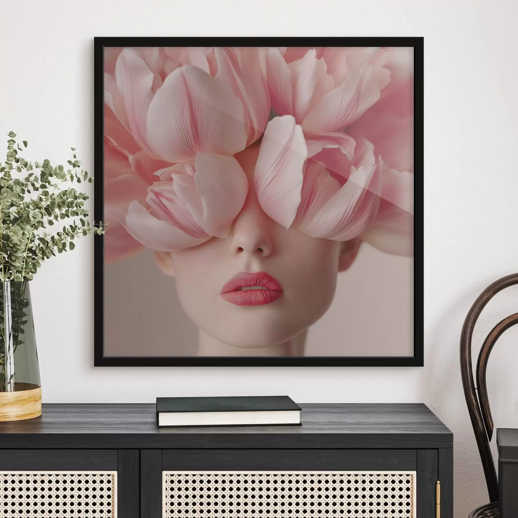 Fototapet Ženský portrét s růžovými okvětními lístky f47920