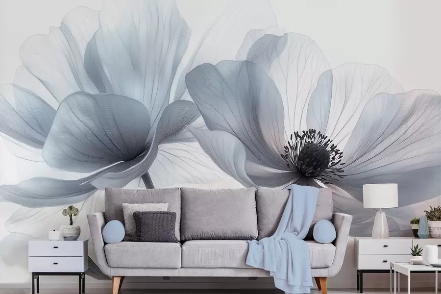 Fototapet Průsvitné modro-bílé květy na světlém pozadí w09720