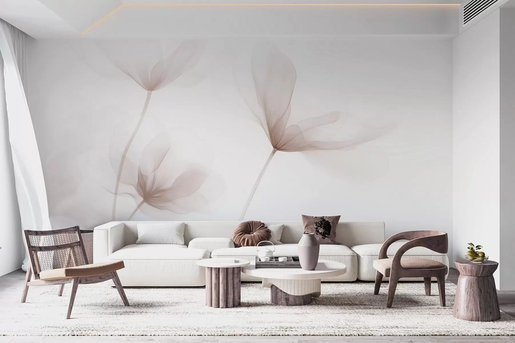 Fototapet Vzdušné béžové květiny v minimalistickém lehkém stylu w09734