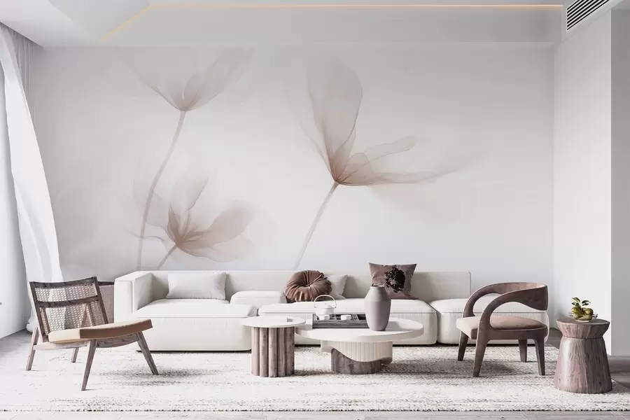 Fototapet Vzdušné béžové květiny v minimalistickém lehkém stylu w09734