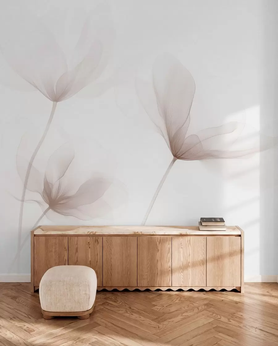Fototapet Vzdušné béžové květiny v minimalistickém lehkém stylu w09734