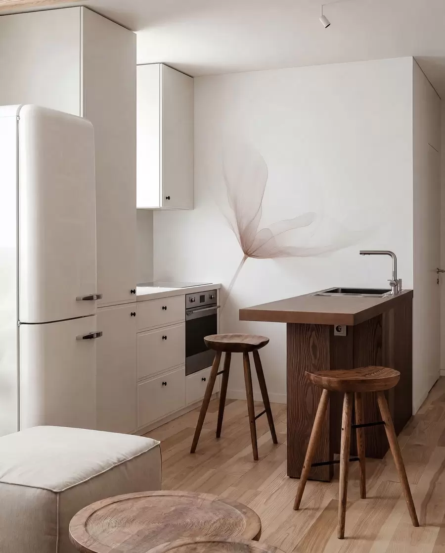 Fototapet Vzdušné béžové květiny v minimalistickém lehkém stylu w09734