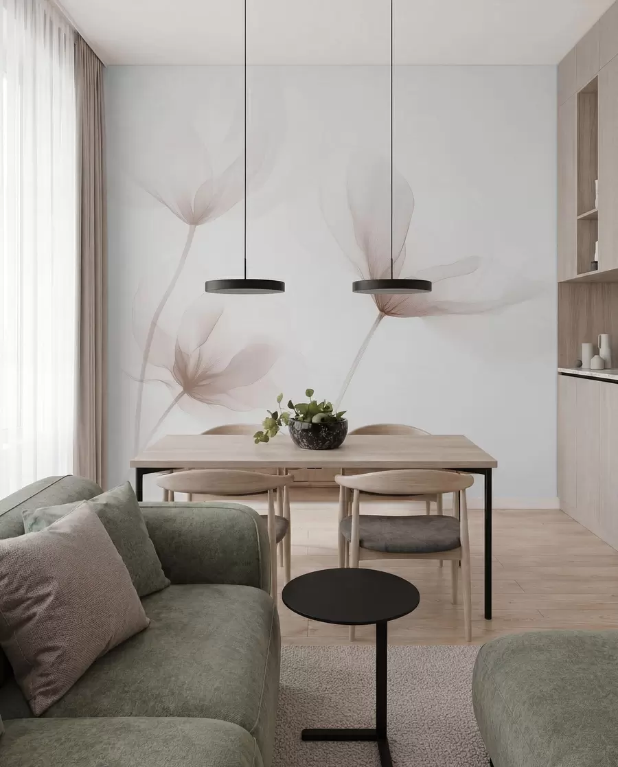 Fototapet Vzdušné béžové květiny v minimalistickém lehkém stylu w09734