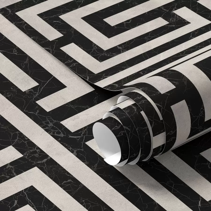 Fototapet Černobílý geometrický bludištový vzor a01073