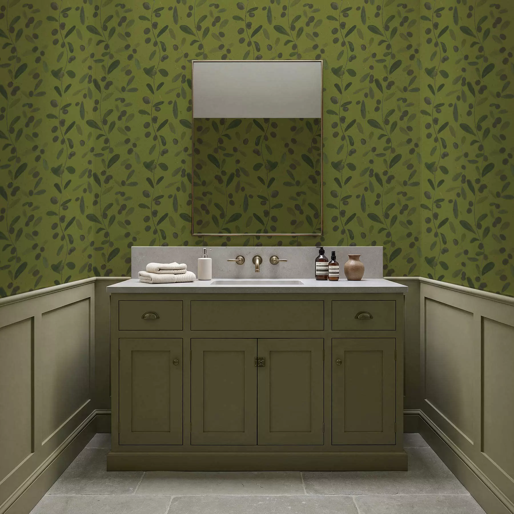 Fototapet Zelené větve s listy a bobulemi na olivovníku a01113