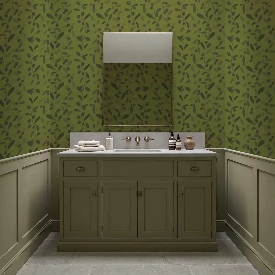 Fototapet Zelené větve s listy a bobulemi na olivovníku a01113