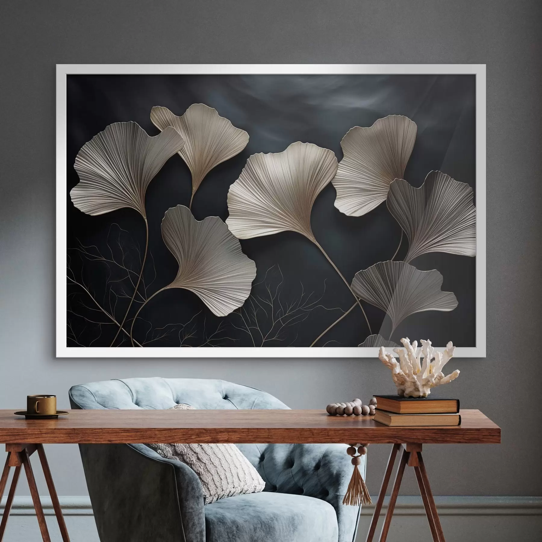 Fototapet Listy ginkga na tmavém pozadí f48008