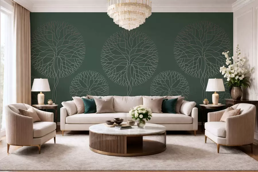 Fototapet Fantazijní lineární stromy s bujnými korunami v elegantních tmavě zelených tónech w05213v2