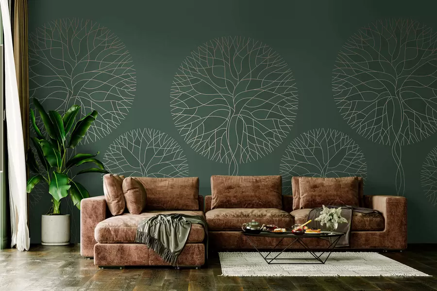 Fototapet Fantazijní lineární stromy s bujnými korunami v elegantních tmavě zelených tónech w05213v2