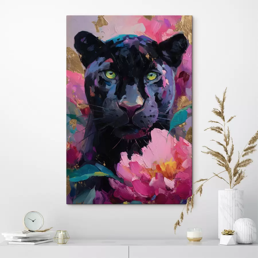 Obraz černá pantera mezi pivoňkami Č. s47935