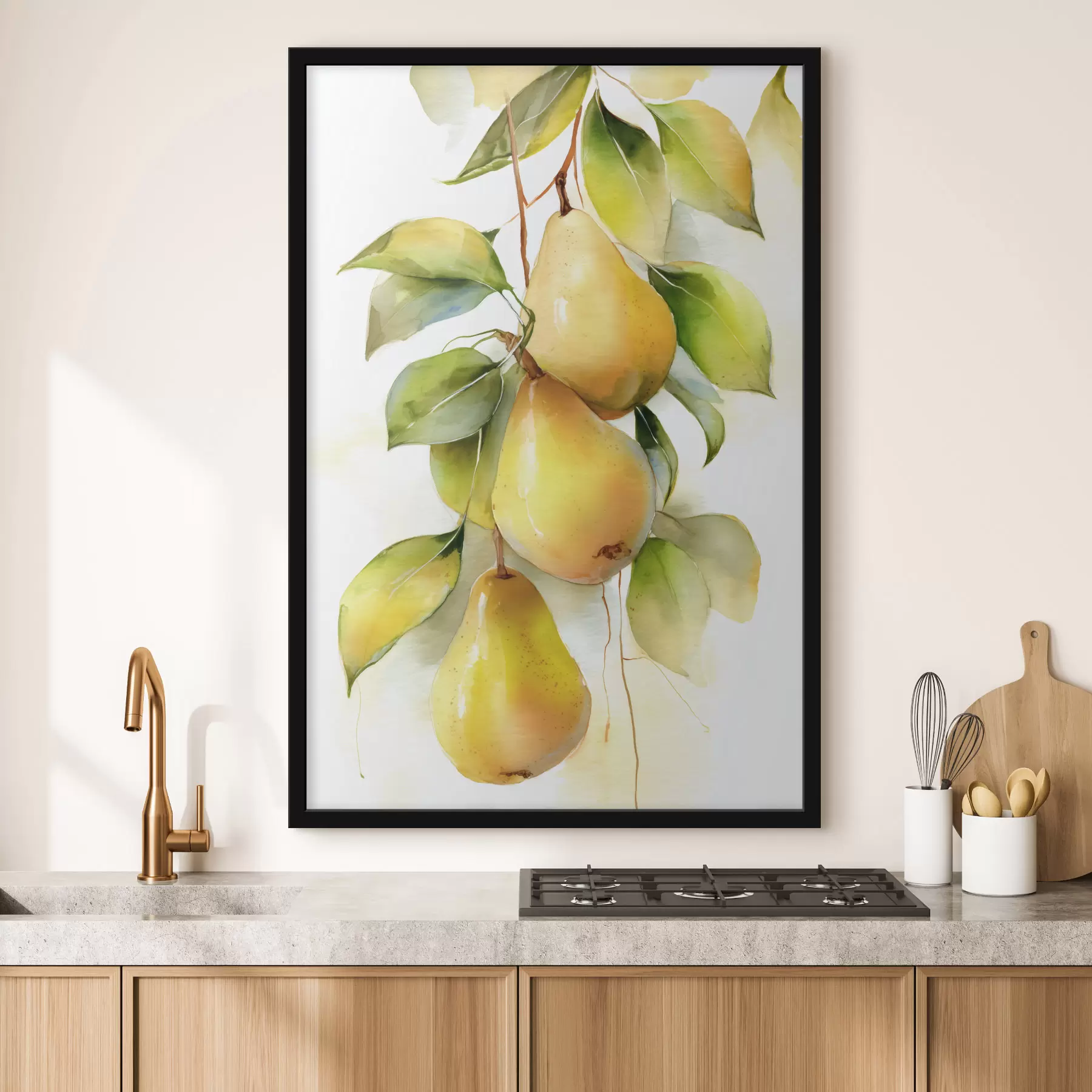 Fototapet šťavnaté žluté hrušky v akvarelovém stylu f47931