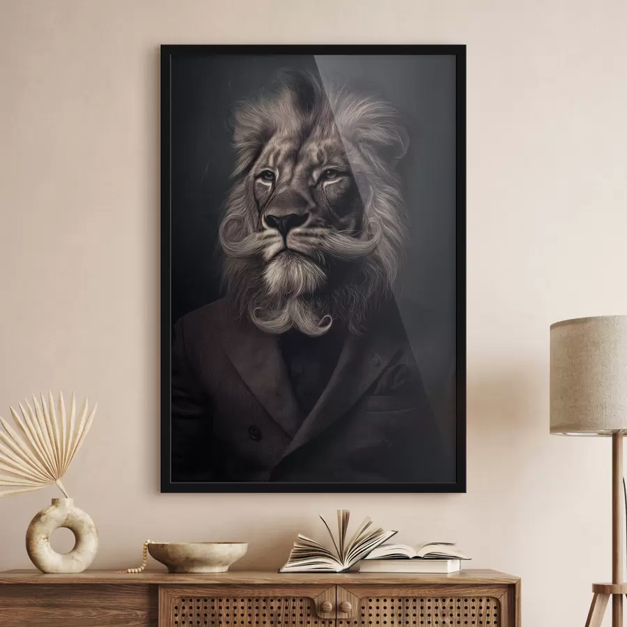 Fototapet lev s vousy ve stylu holičství f47947