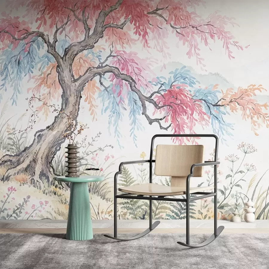 Fototapet Malovaná barevná zahrada na betonové zdi w05246